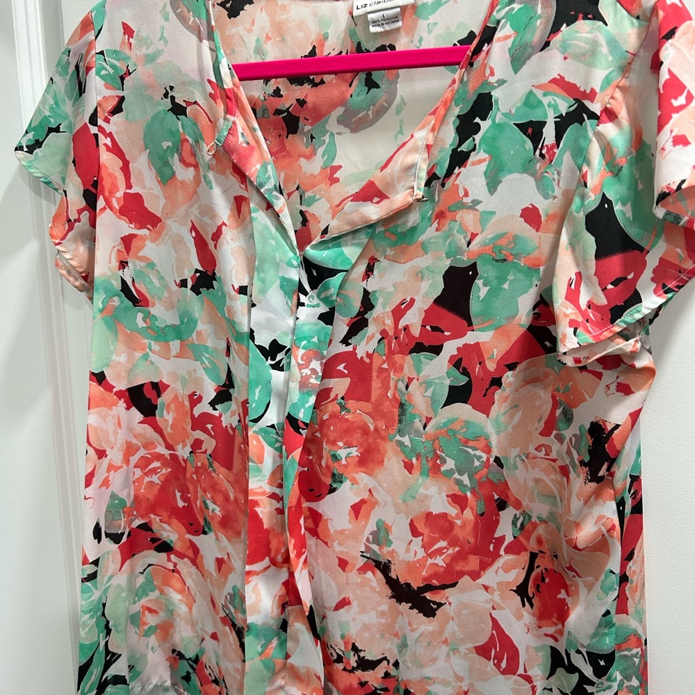 Liz Claiborne Floral Blouse - Red, Green, Black